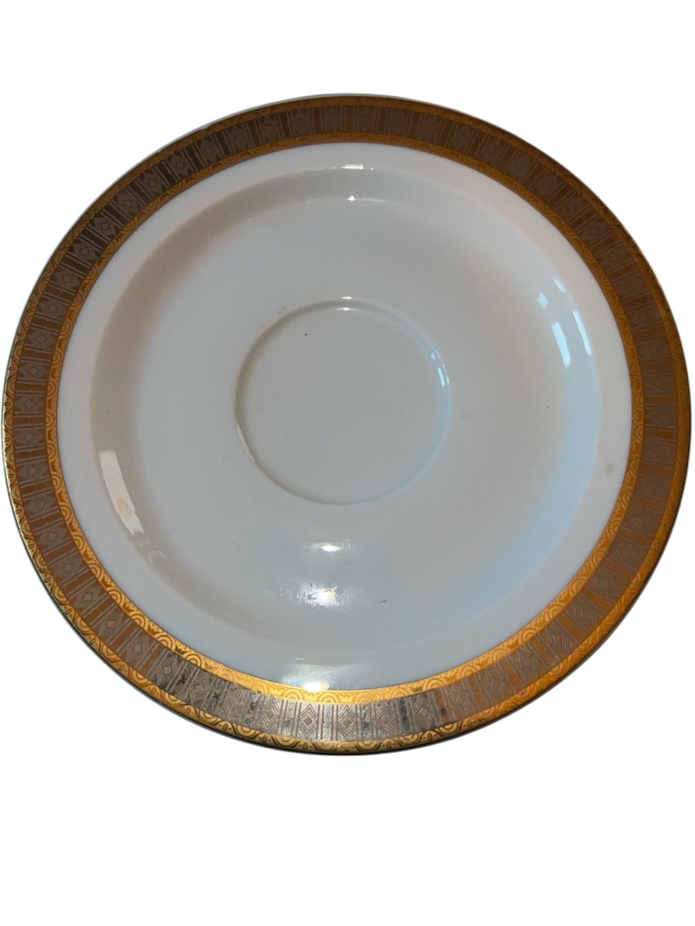 Baum Bros Formalities Elegant White Saucer with Gold and Platinum Trim 6”